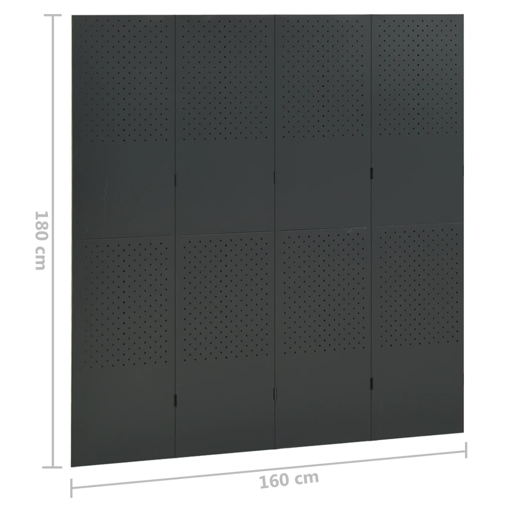 vidaXL Cloison de séparation 4 panneaux Anthracite 160x180 cm Acier