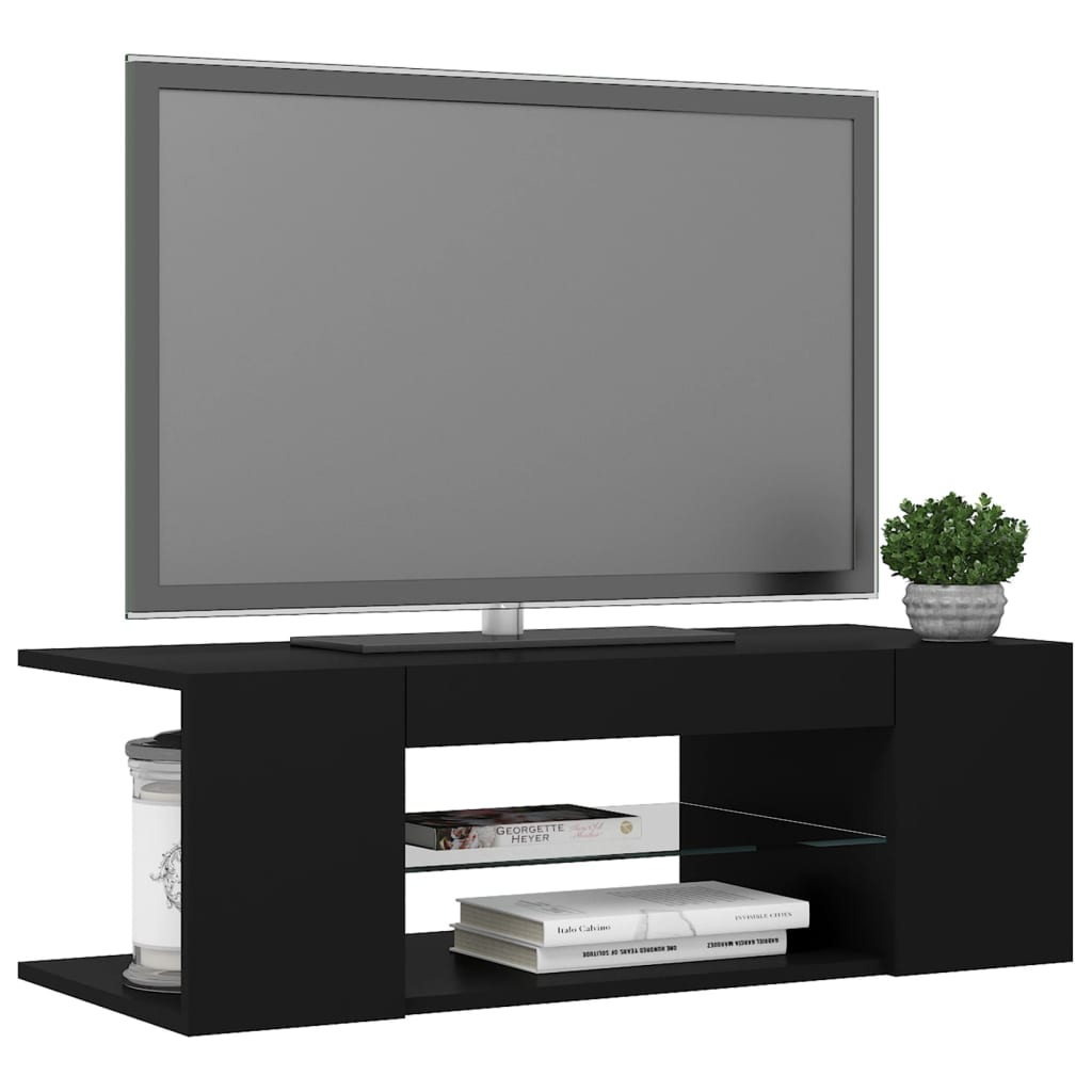 vidaXL Meuble TV avec lumières LED Noir 90x39x30 cm