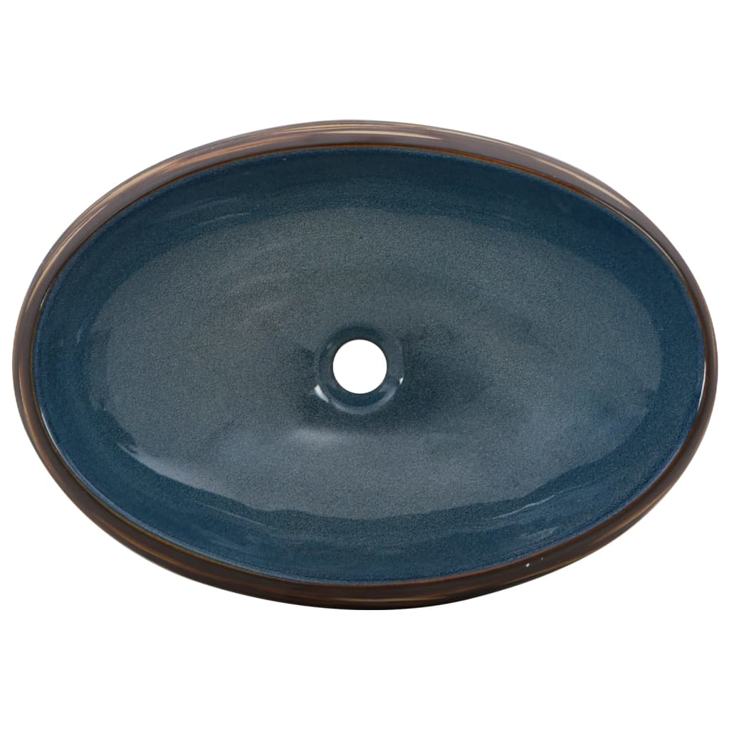 vidaXL Vasque à poser marron et bleu ovale 59x40x15 cm céramique
