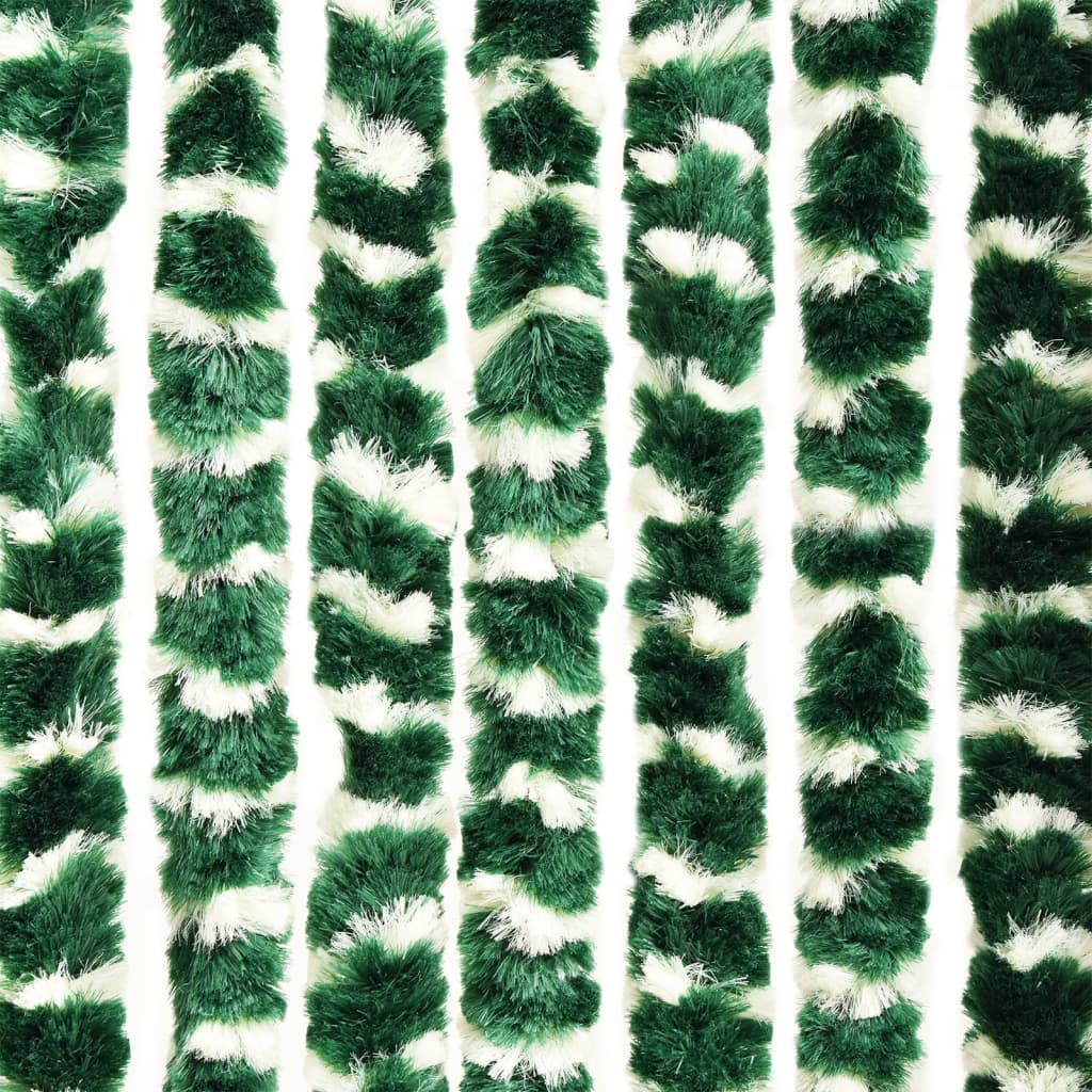 vidaXL Rideau anti-mouches vert et blanc 90x200 cm chenille