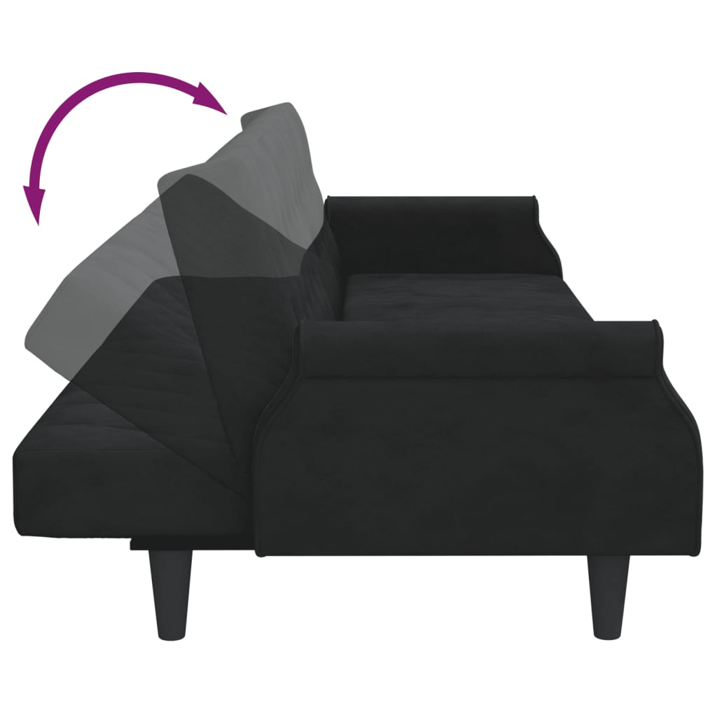 vidaXL Canapé-lit à 2 places et oreillers et repose-pied noir velours