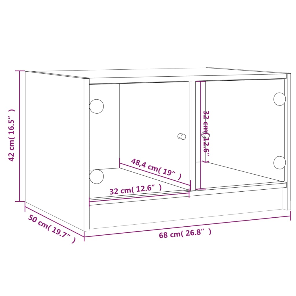 vidaXL Table basse avec portes en verre blanc 68x50x42 cm