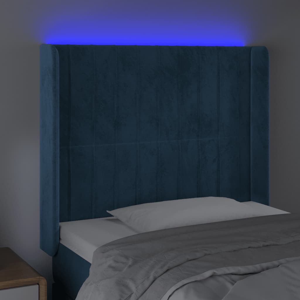 vidaXL Tête de lit à LED Bleu foncé 83x16x118/128 cm Velours
