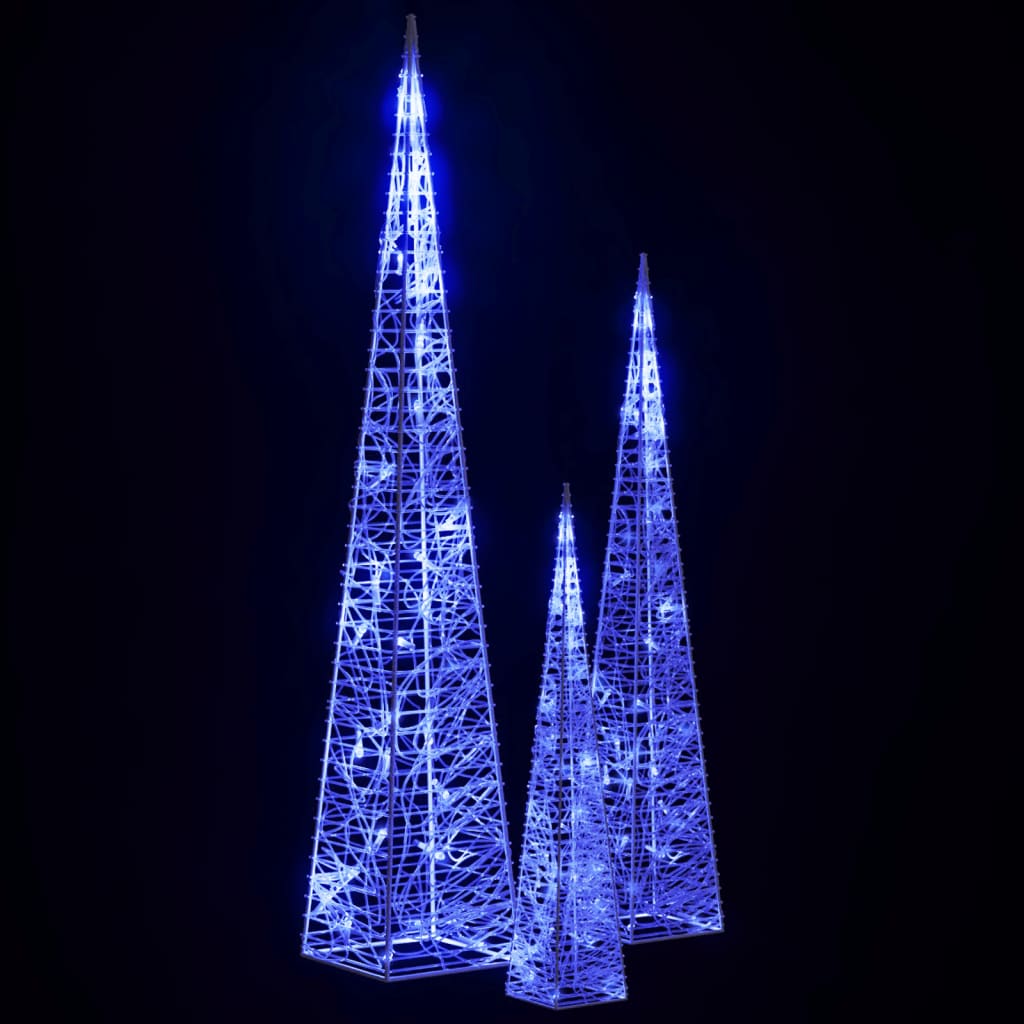 vidaXL Jeu de cônes lumineux à LED Acrylique Bleu 30/45/60 cm