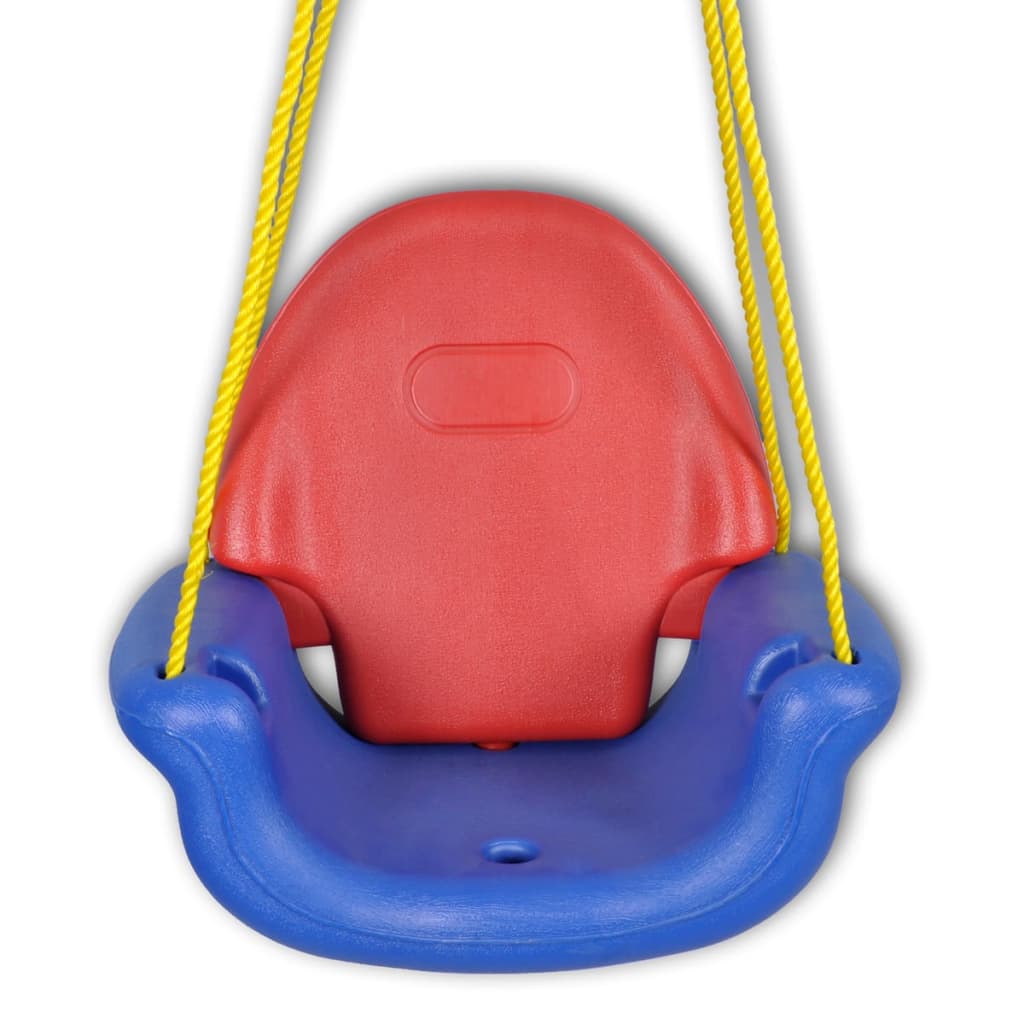 Siège de balançoire confortable en rouge, bleu et jaune