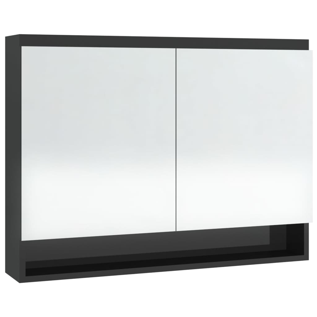 vidaXL Armoire à miroir de salle de bain 80x15x60 cm MDF Noir brillant