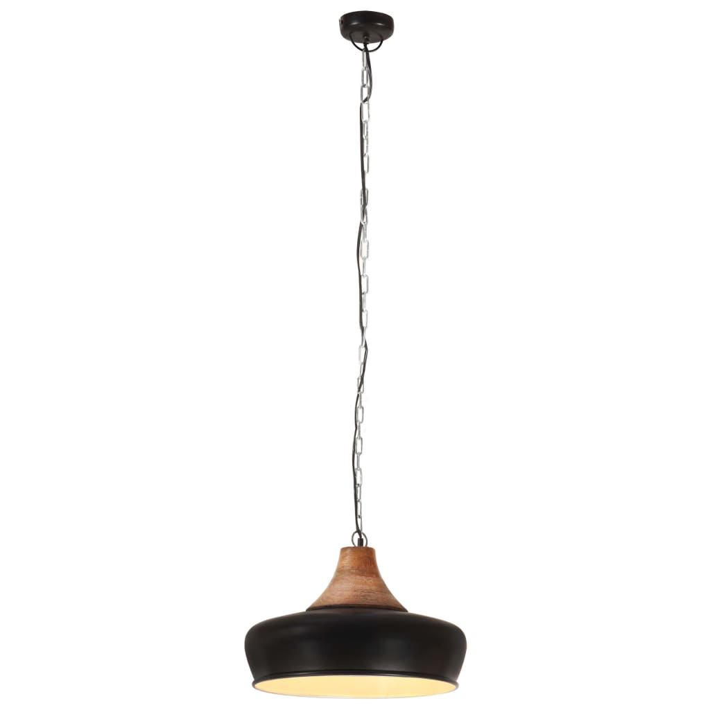 vidaXL Lampe suspendue industrielle Noir Fer et bois solide 26 cm E27
