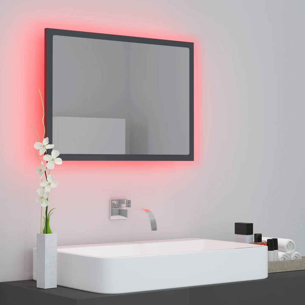 vidaXL Miroir LED de salle de bain Gris brillant 60x8,5x37cm Acrylique