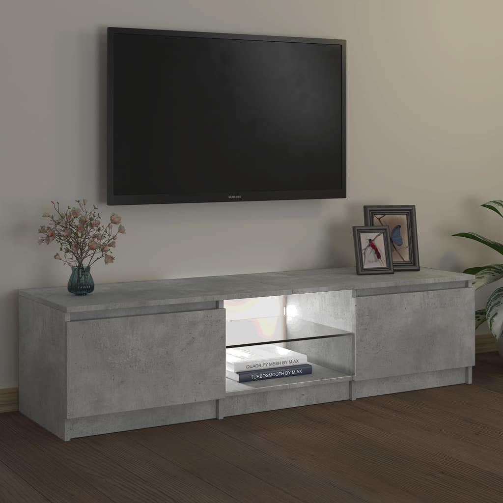 vidaXL Meuble TV avec lumières LED gris béton 140x40x35,5 cm