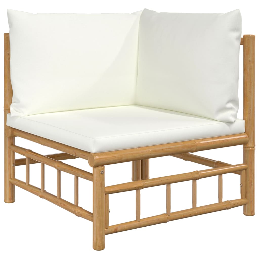 vidaXL Canapé d'angle de jardin avec coussins blanc crème bambou