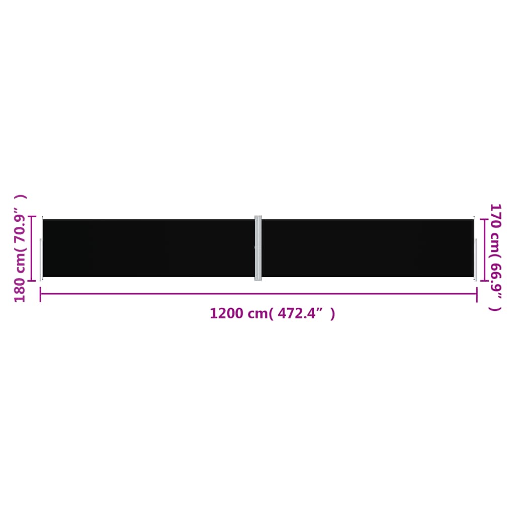 vidaXL Auvent latéral rétractable Noir 180x1200 cm