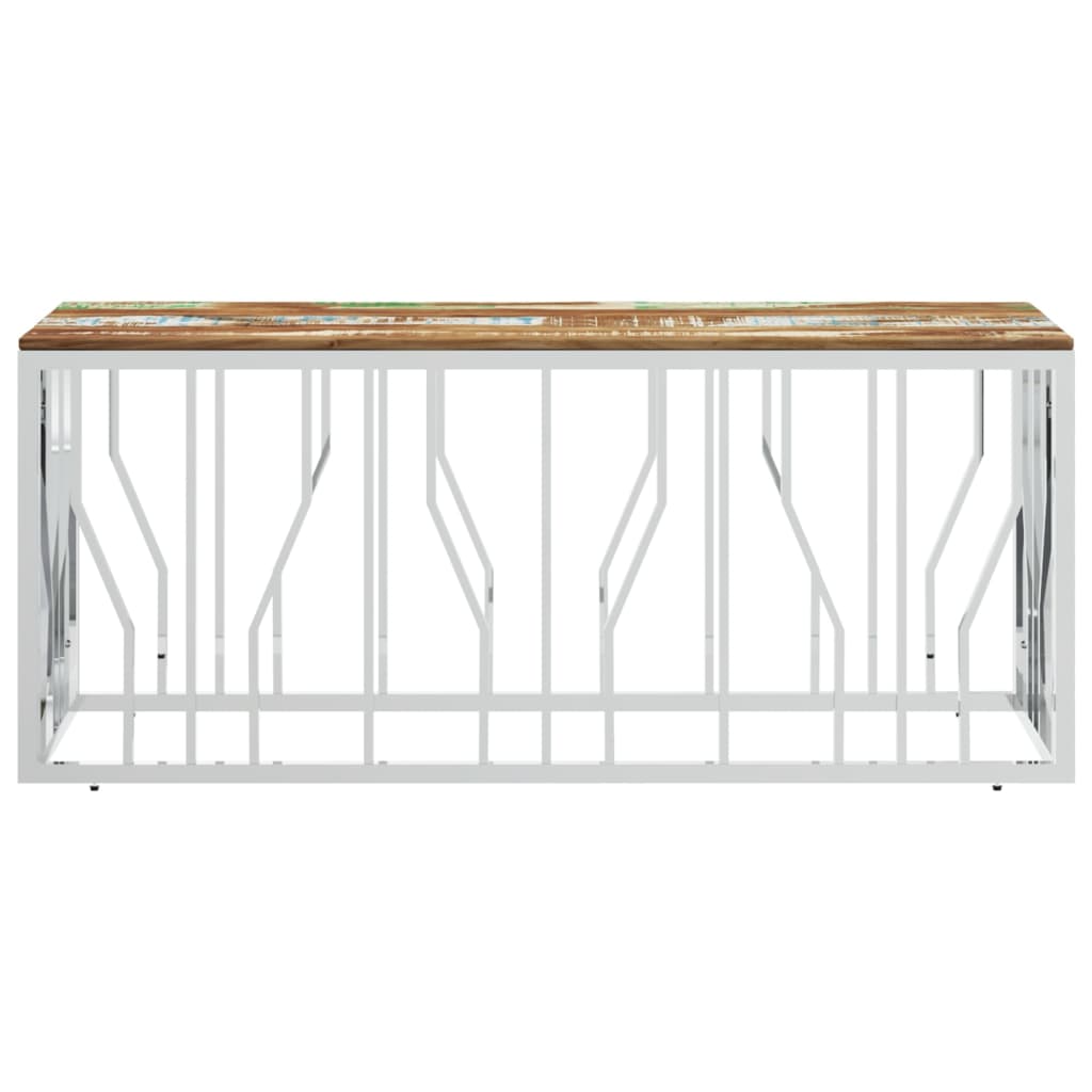 vidaXL Table basse argenté acier inoxydable/bois massif récupération