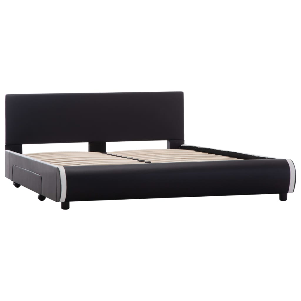 vidaXL Cadre de lit avec tiroirs Noir Similicuir 160x200 cm