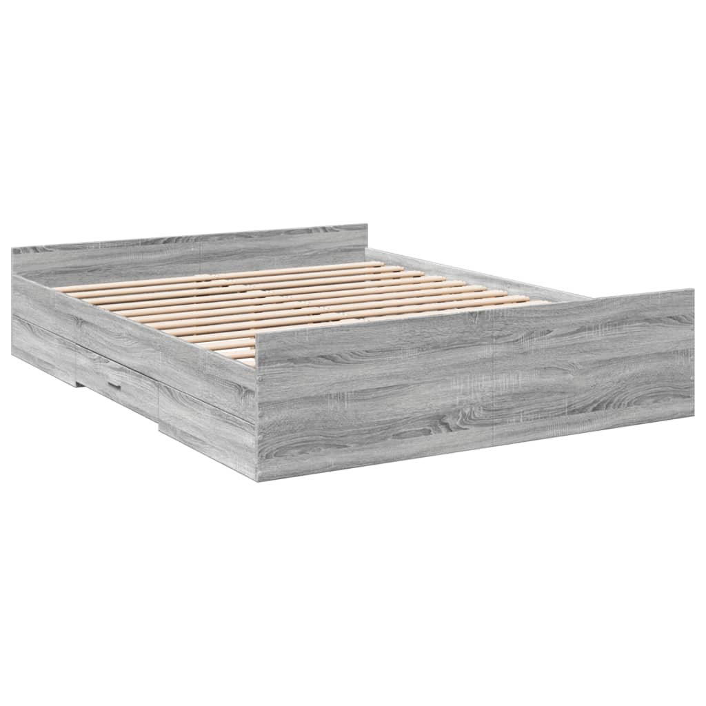 vidaXL Cadre de lit à tiroirs sonoma gris 150x200 cm bois d'ingénierie