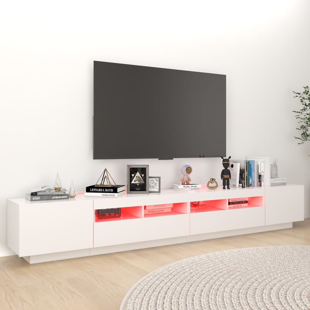 vidaXL Meuble TV avec lumières LED Blanc 260x35x40 cm