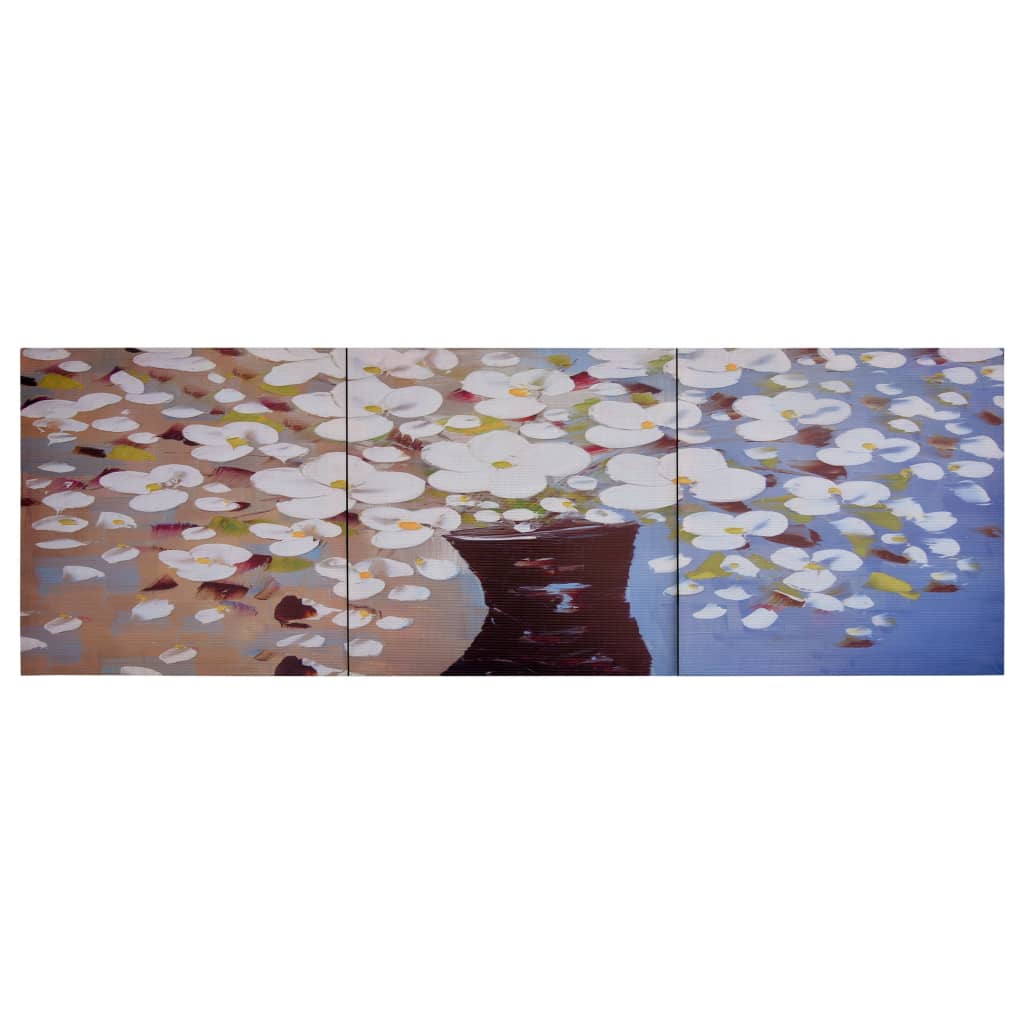 vidaXL Jeu de tableau sur toile Fleurs en vase Multicolore 120x40 cm