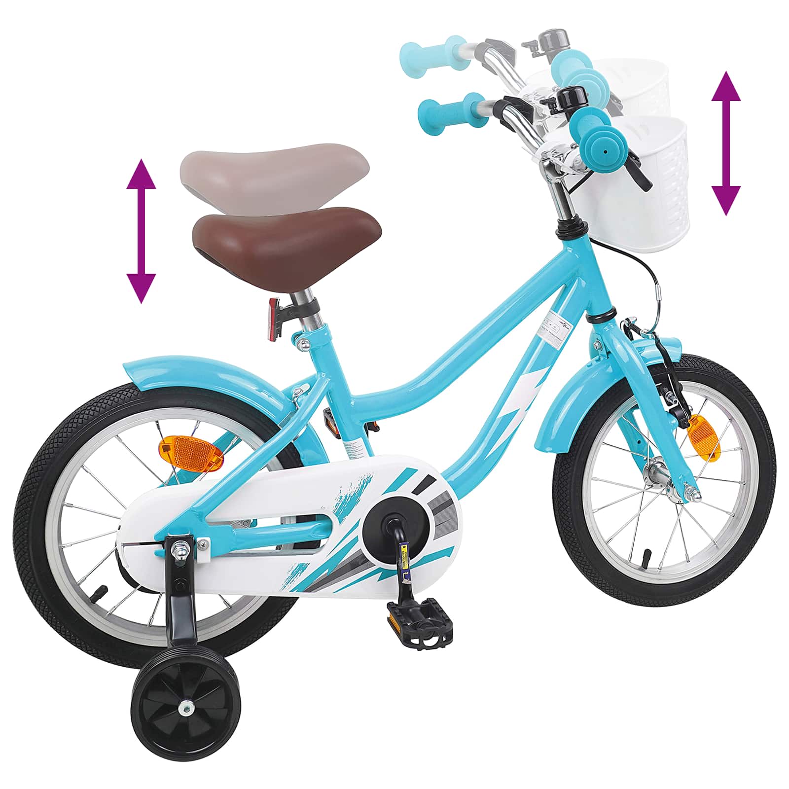 Vélo enfant Actionbikes Timson 12 pouces, freins V-Brake, hauteur réglable, stabilisateurs, panier - Sport