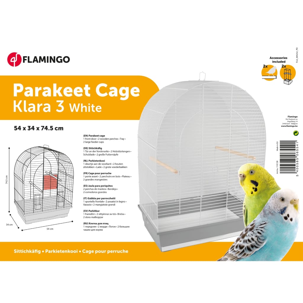 FLAMINGO Cage à perruches Klara 3 54x34x74,5 cm Blanc