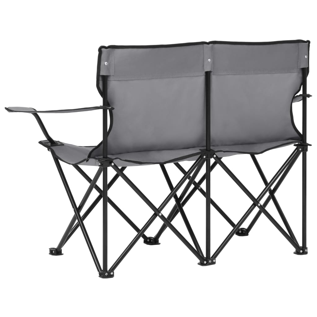 vidaXL Chaise de camping pliable à 2 places Acier et tissu Gris