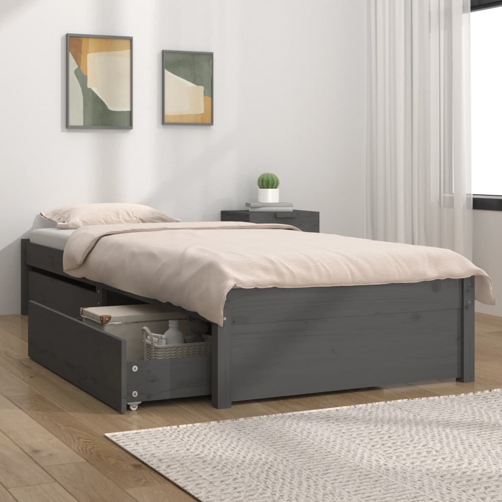 vidaXL Cadre de lit avec tiroirs Gris 90x200 cm