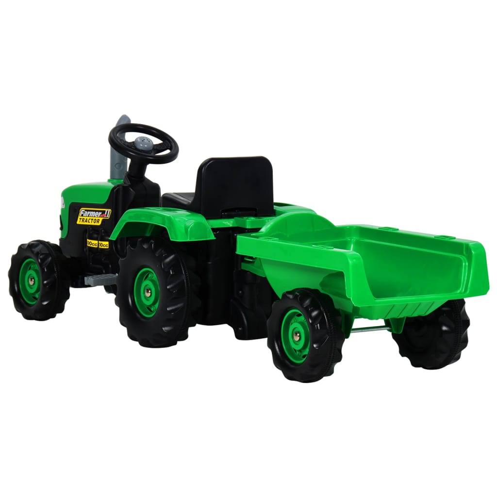 vidaXL Tracteur à pédales avec remorque pour enfants Vert et noir