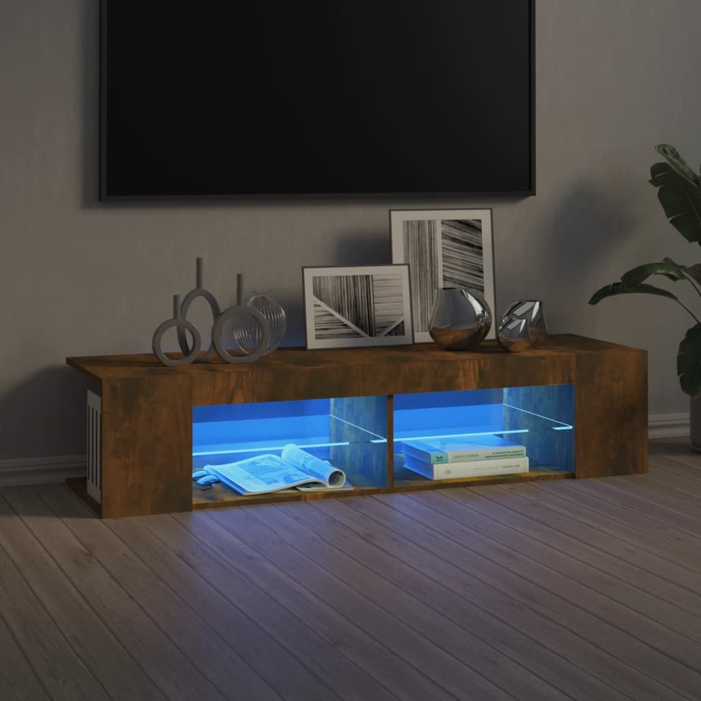 vidaXL Meuble TV avec lumières LED chêne fumé 135x39x30 cm