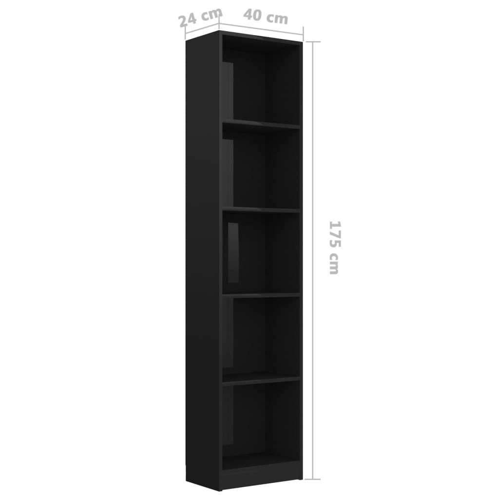 vidaXL Bibliothèque à 5 niveaux Noir brillant 40x24x175 cm Aggloméré