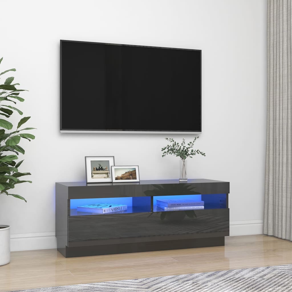 vidaXL Meuble TV avec lumières LED gris brillant 100x35x40 cm
