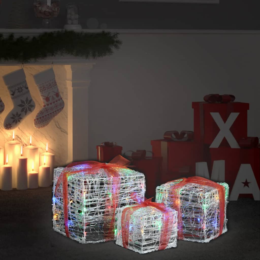 vidaXL Boîtes-cadeaux de Noël décoratives 3 pcs Acrylique colorées