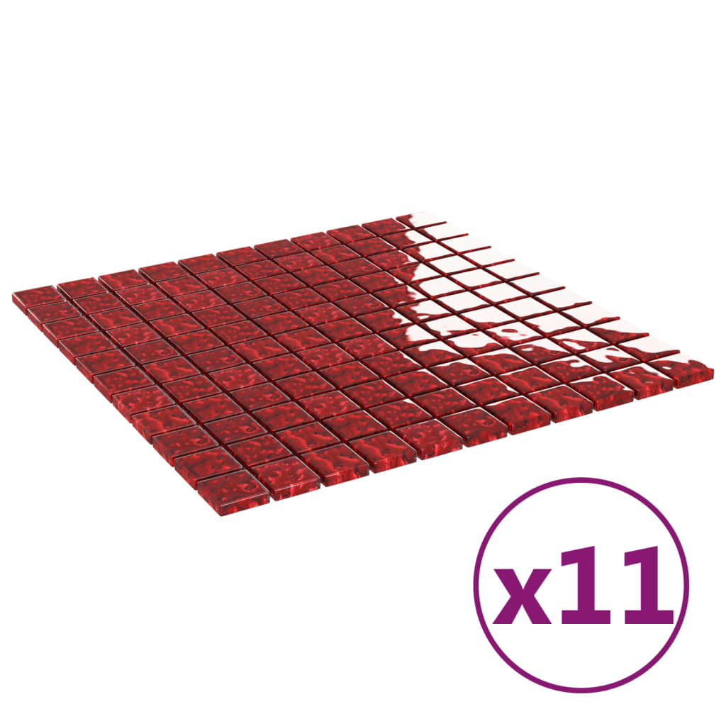vidaXL Carreaux mosaïque 11 pcs Rouge 30x30 cm Verre