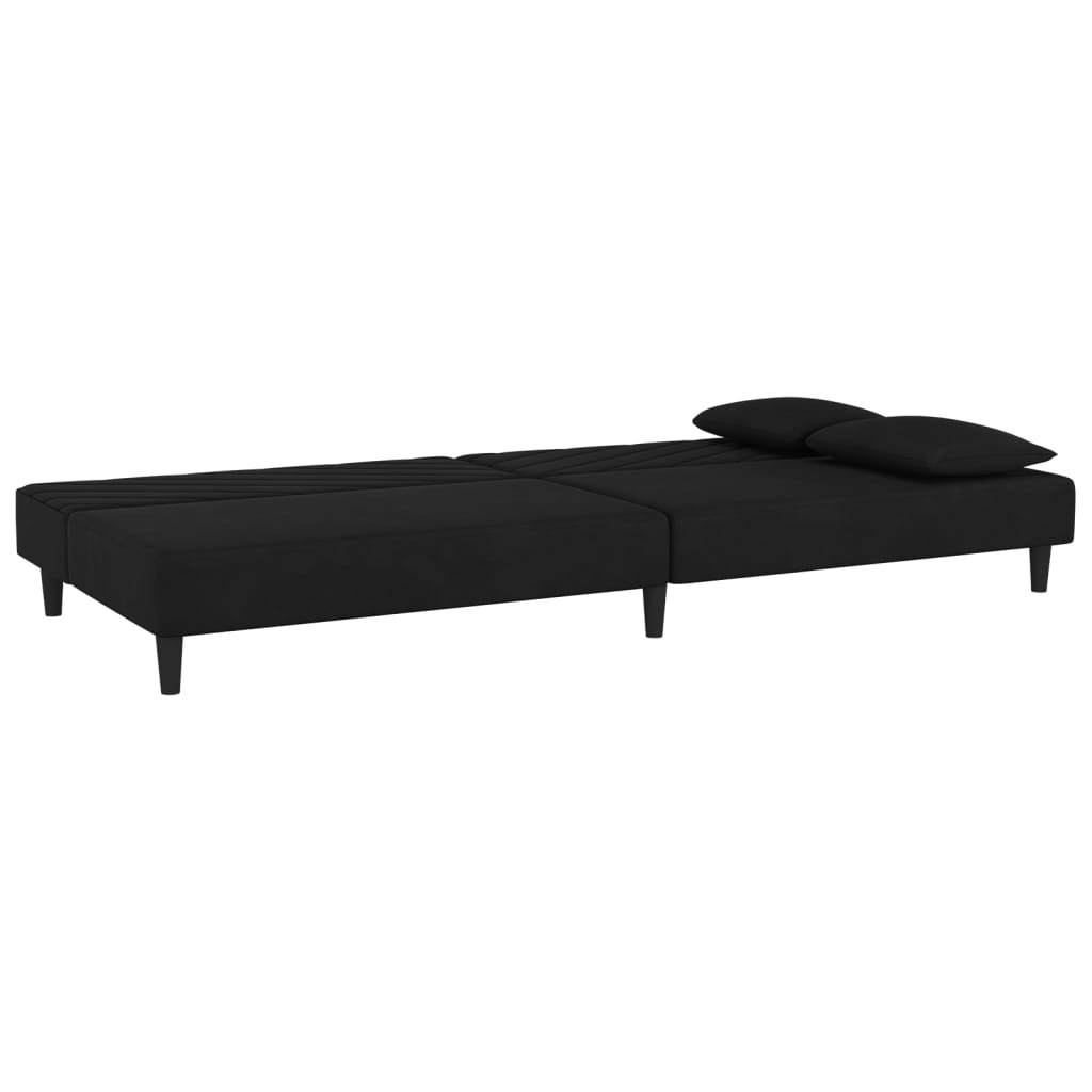 vidaXL Canapé-lit à 2 places avec deux oreillers Noir Velours