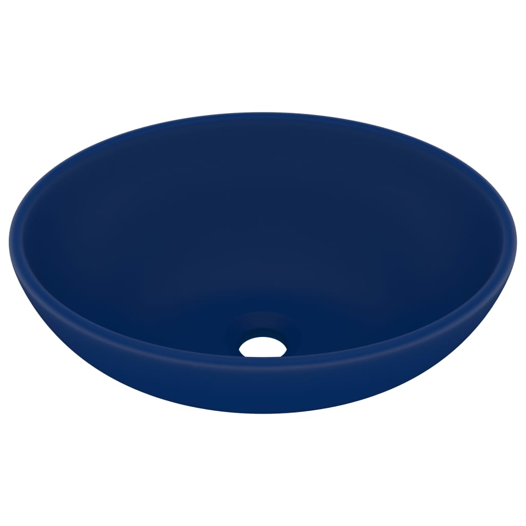vidaXL Lavabo ovale de luxe Bleu foncé mat 40x33 cm Céramique
