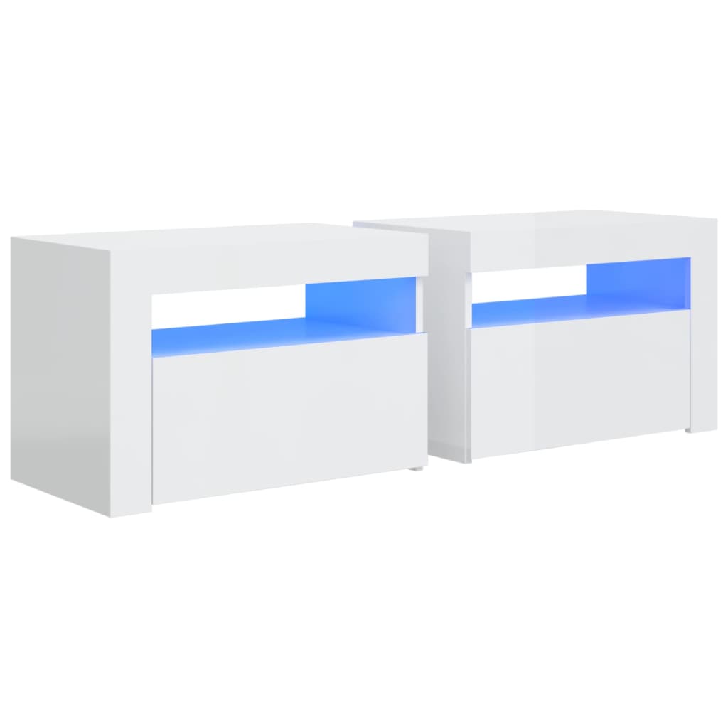 vidaXL Tables de chevet 2 pcs avec LED Blanc brillant 60x35x40 cm