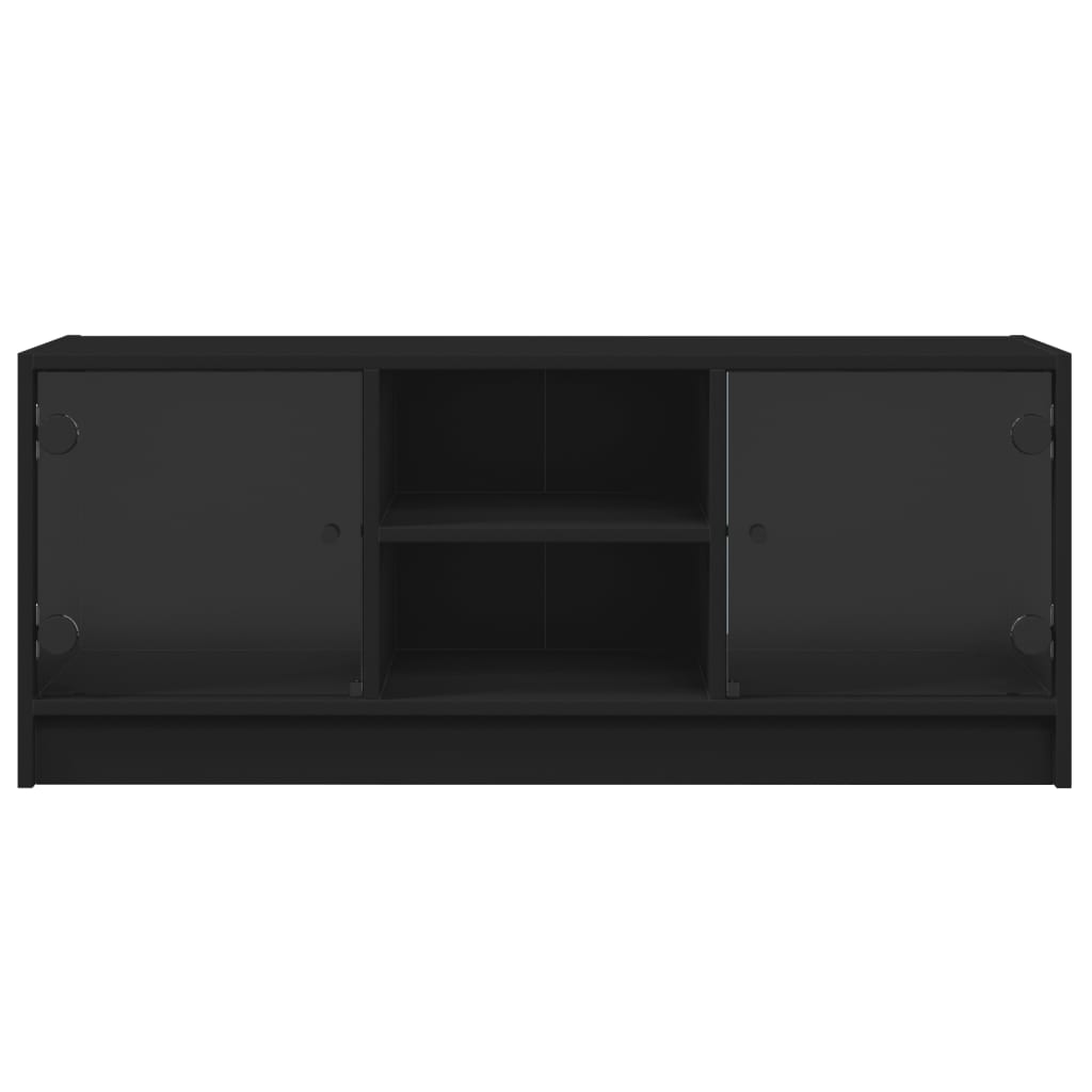 vidaXL Meuble TV avec portes en verre noir 102x37x42 cm