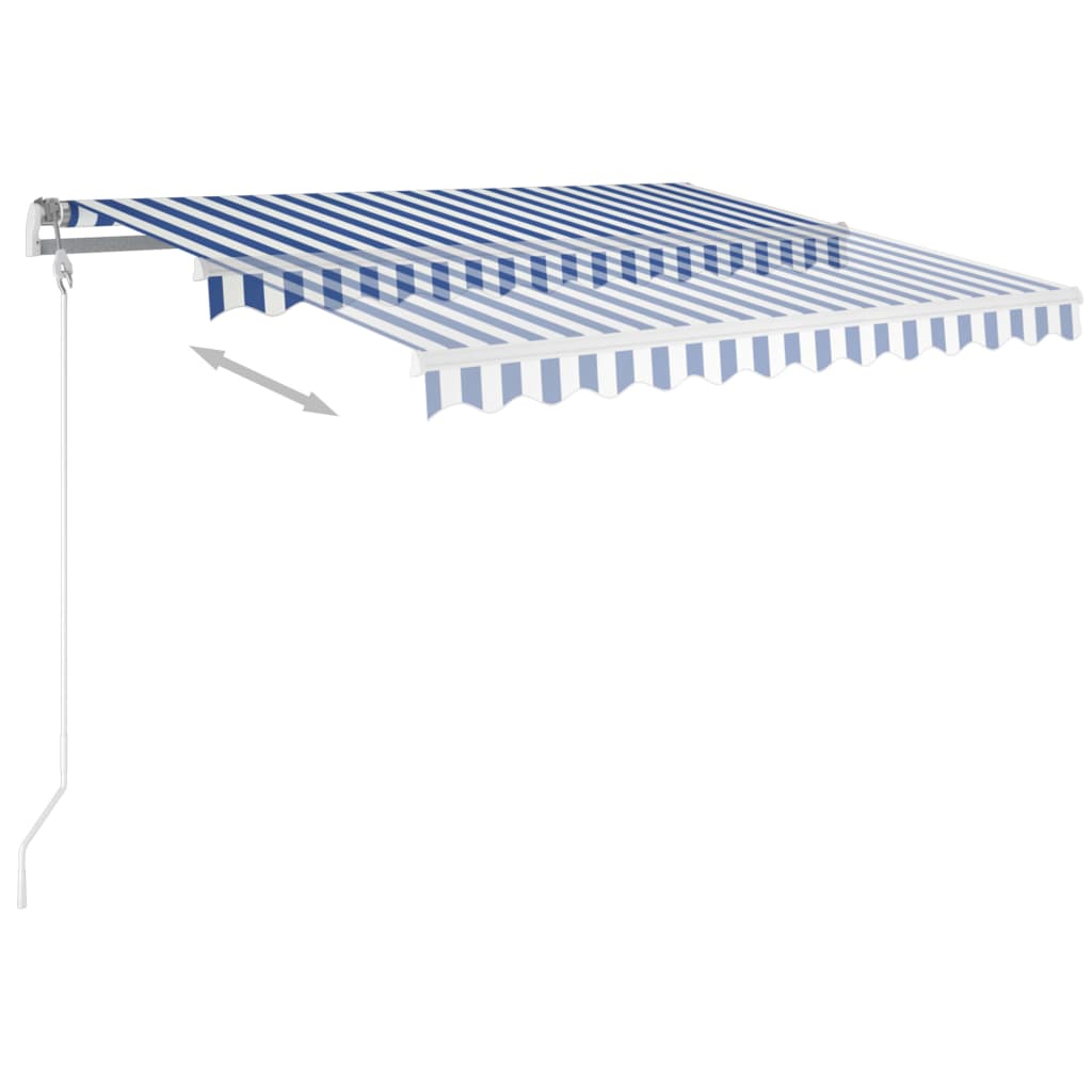 vidaXL Auvent manuel rétractable avec poteaux 3,5x2,5 m Bleu et blanc
