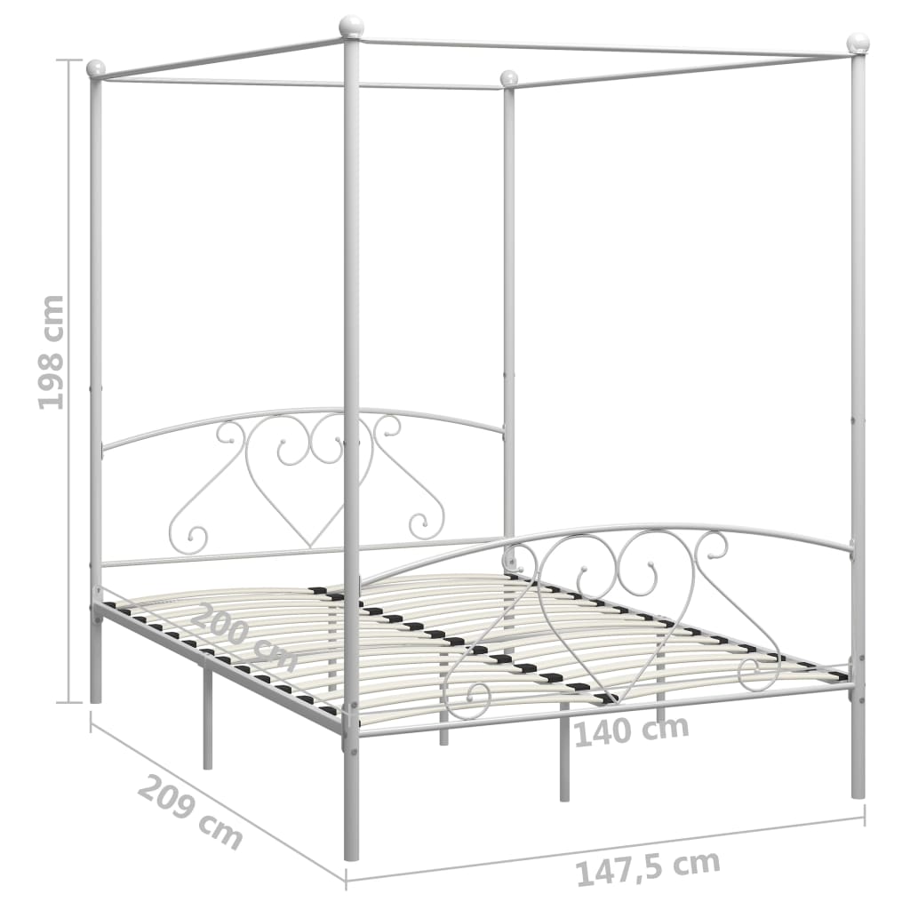 vidaXL Cadre de lit à baldaquin Blanc Métal 140 x 200 cm