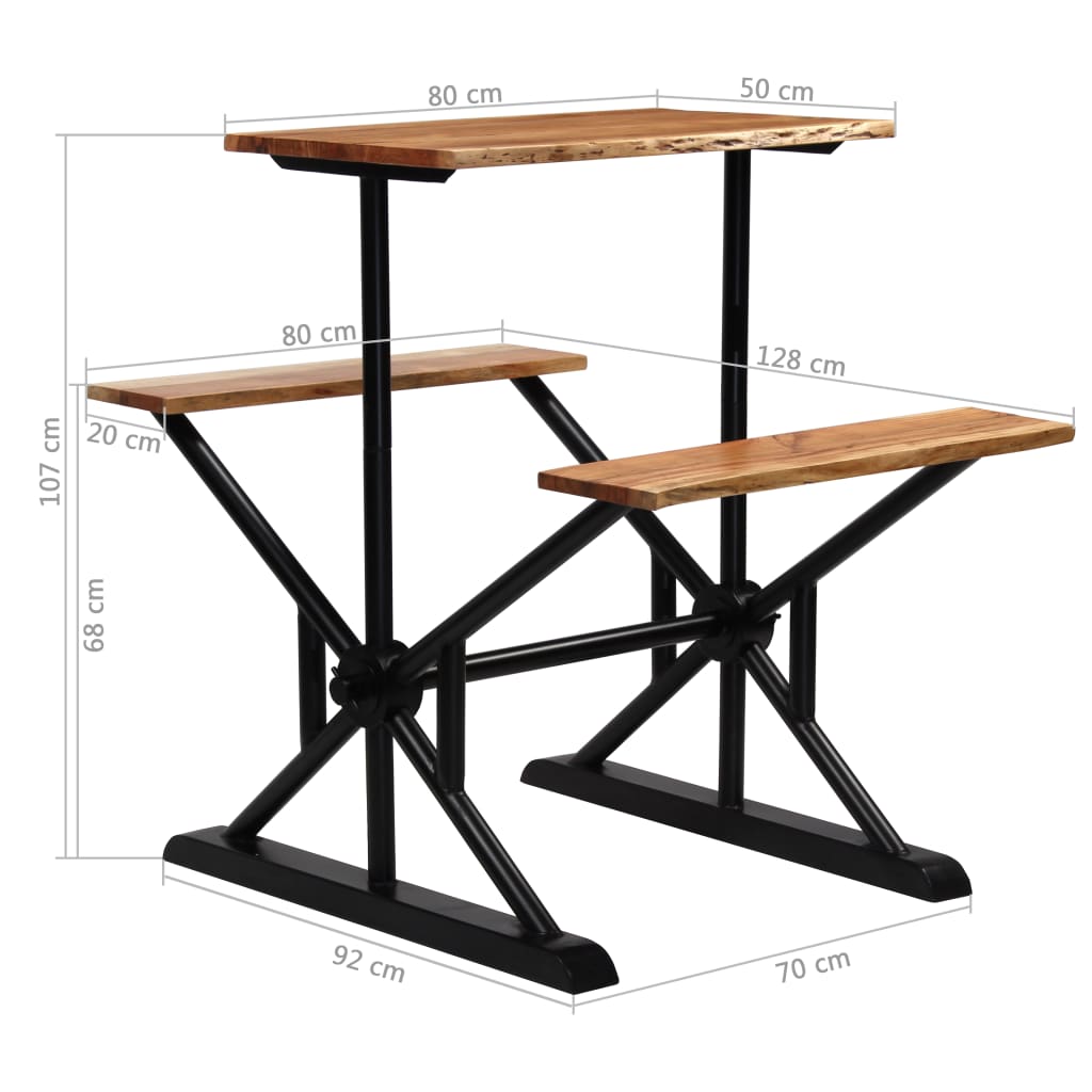 vidaXL Table de bar avec bancs Bois massif d'acacia 80 x 50 x 107 cm