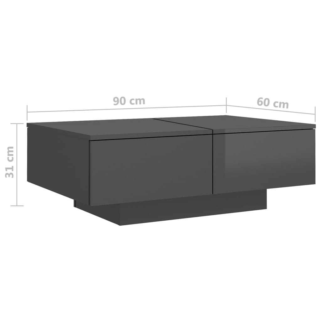 vidaXL Table basse Gris brillant 90x60x31 cm Aggloméré