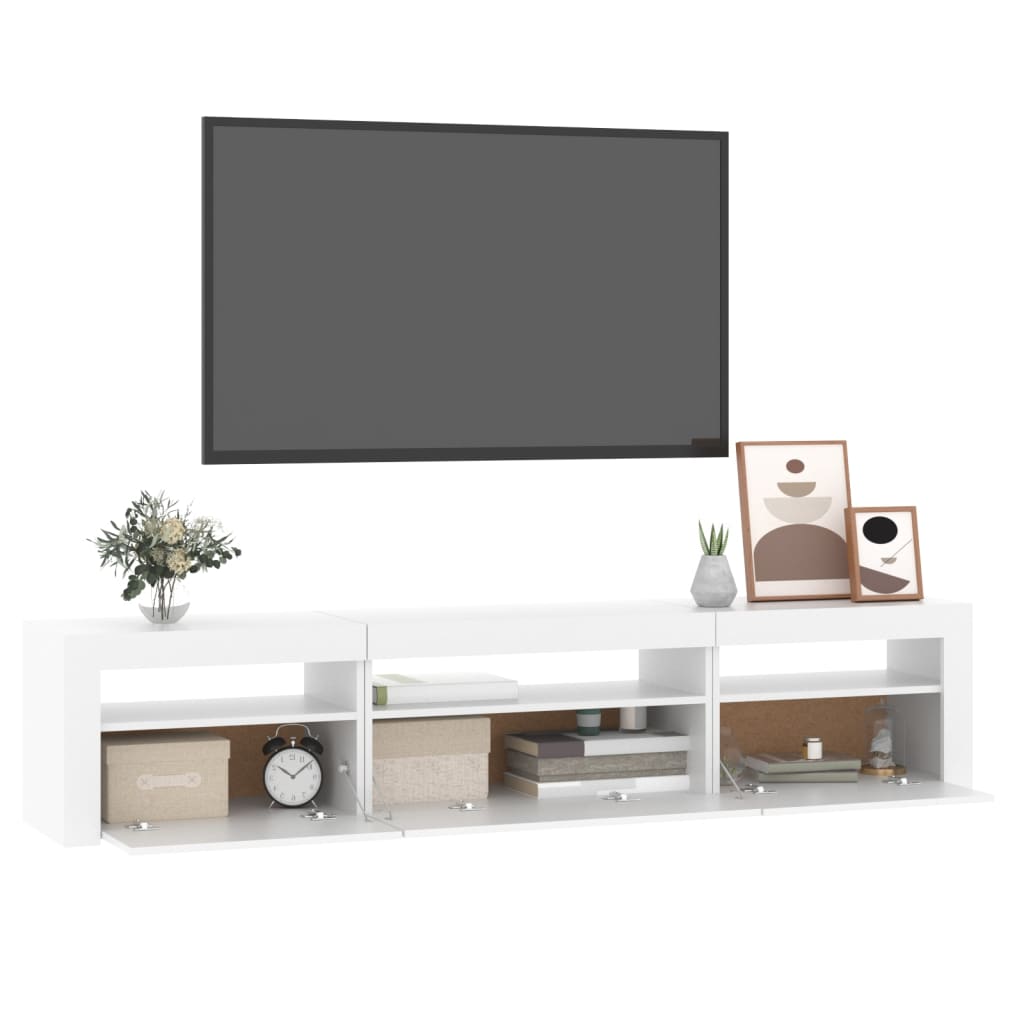 vidaXL Meuble TV avec lumières LED Blanc 195x35x40 cm