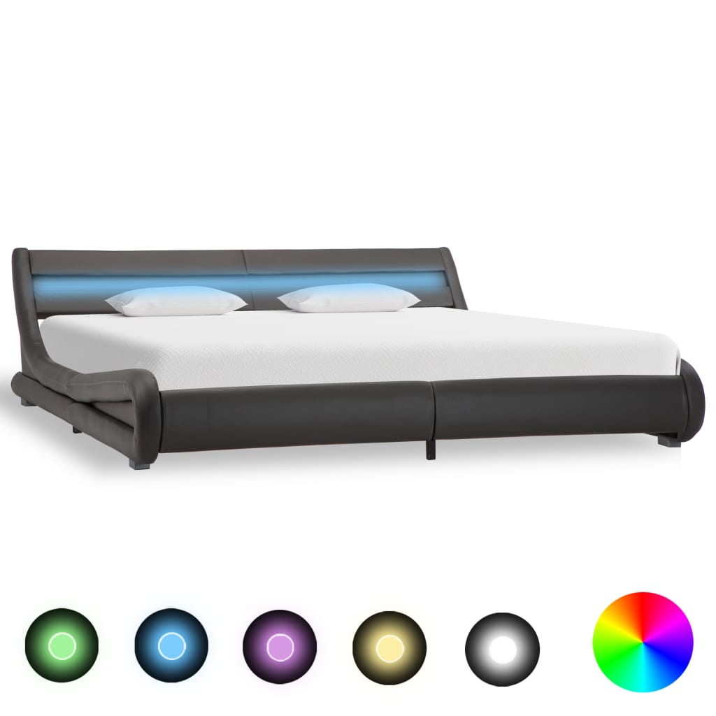 vidaXL Cadre de lit avec LED Gris Similicuir 180 x 200 cm