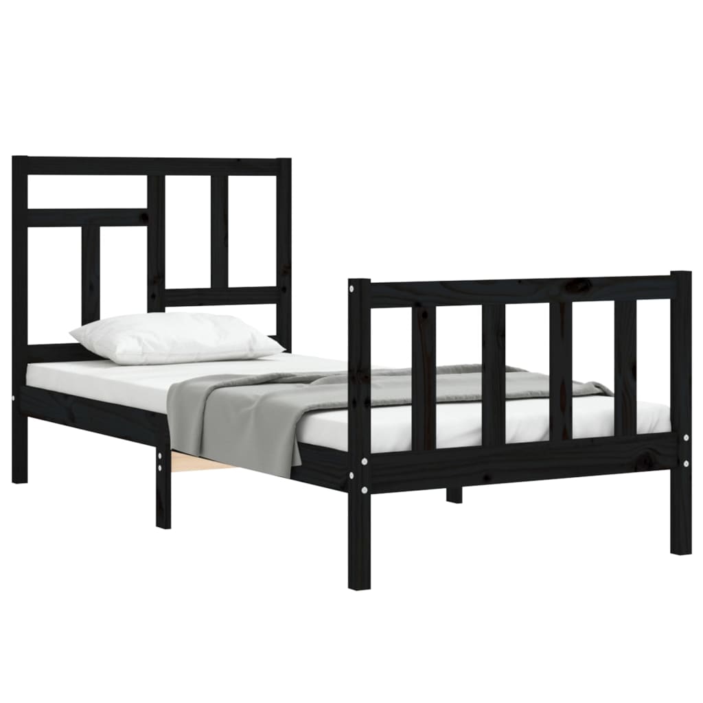 vidaXL Cadre de lit avec tête de lit noir simple bois massif