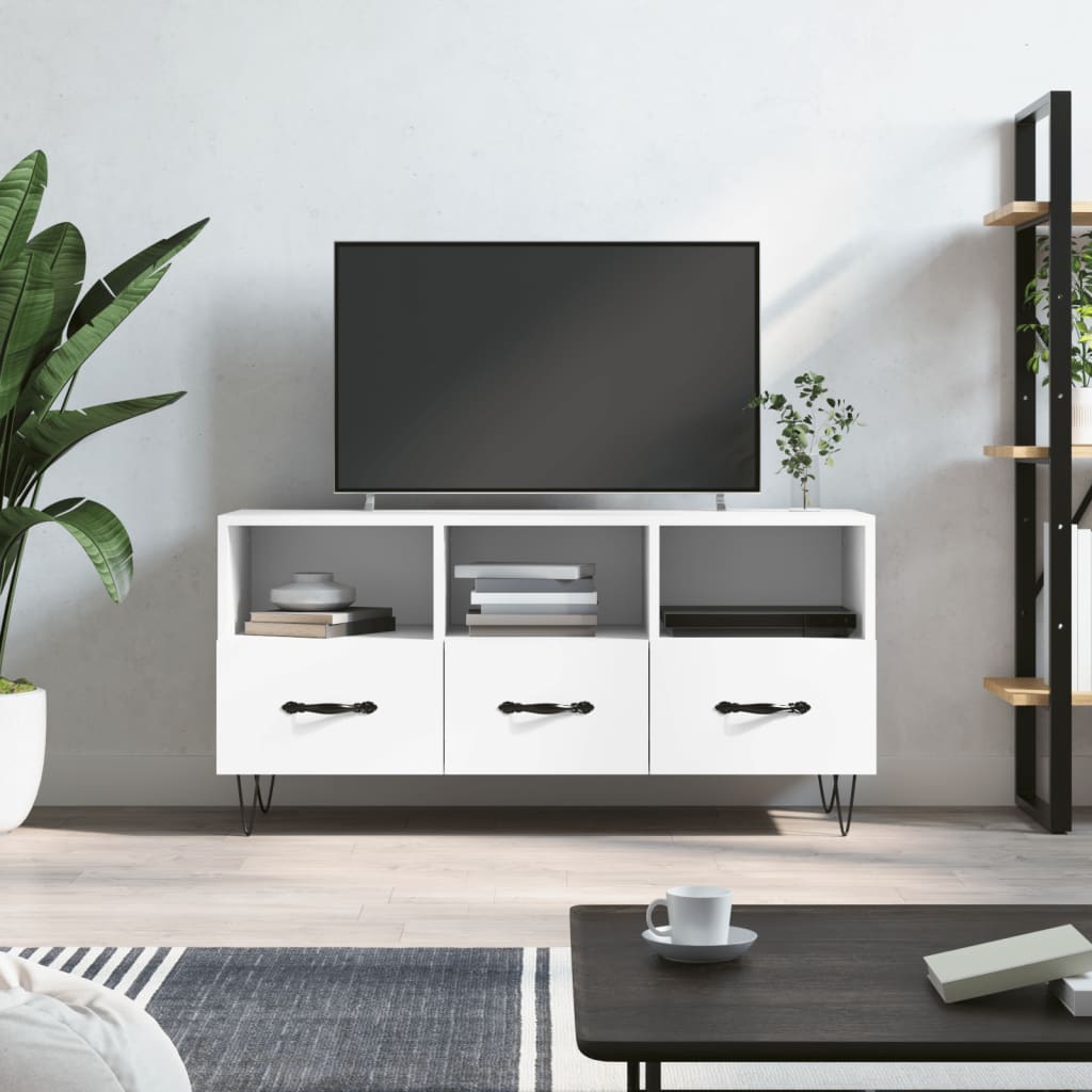 vidaXL Meuble TV blanc 102x36x50 cm bois d'ingénierie