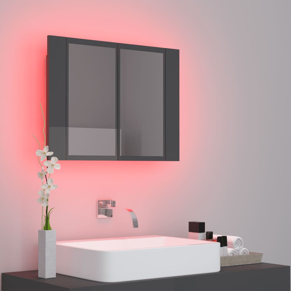 vidaXL Armoire à miroir de bain à LED Gris brillant 60x12x45 cm