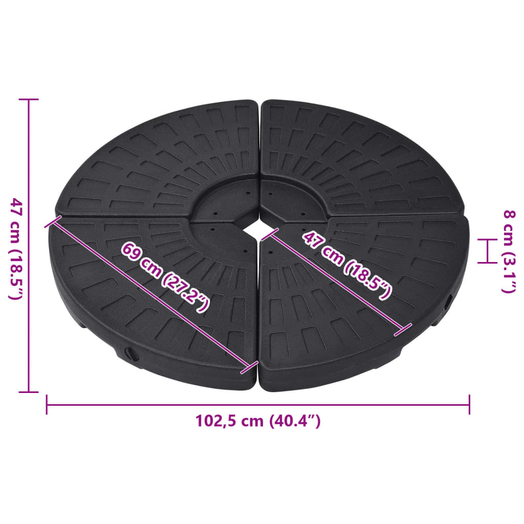 vidaXL Socle de parasol en forme d'éventail 4 pcs Noir
