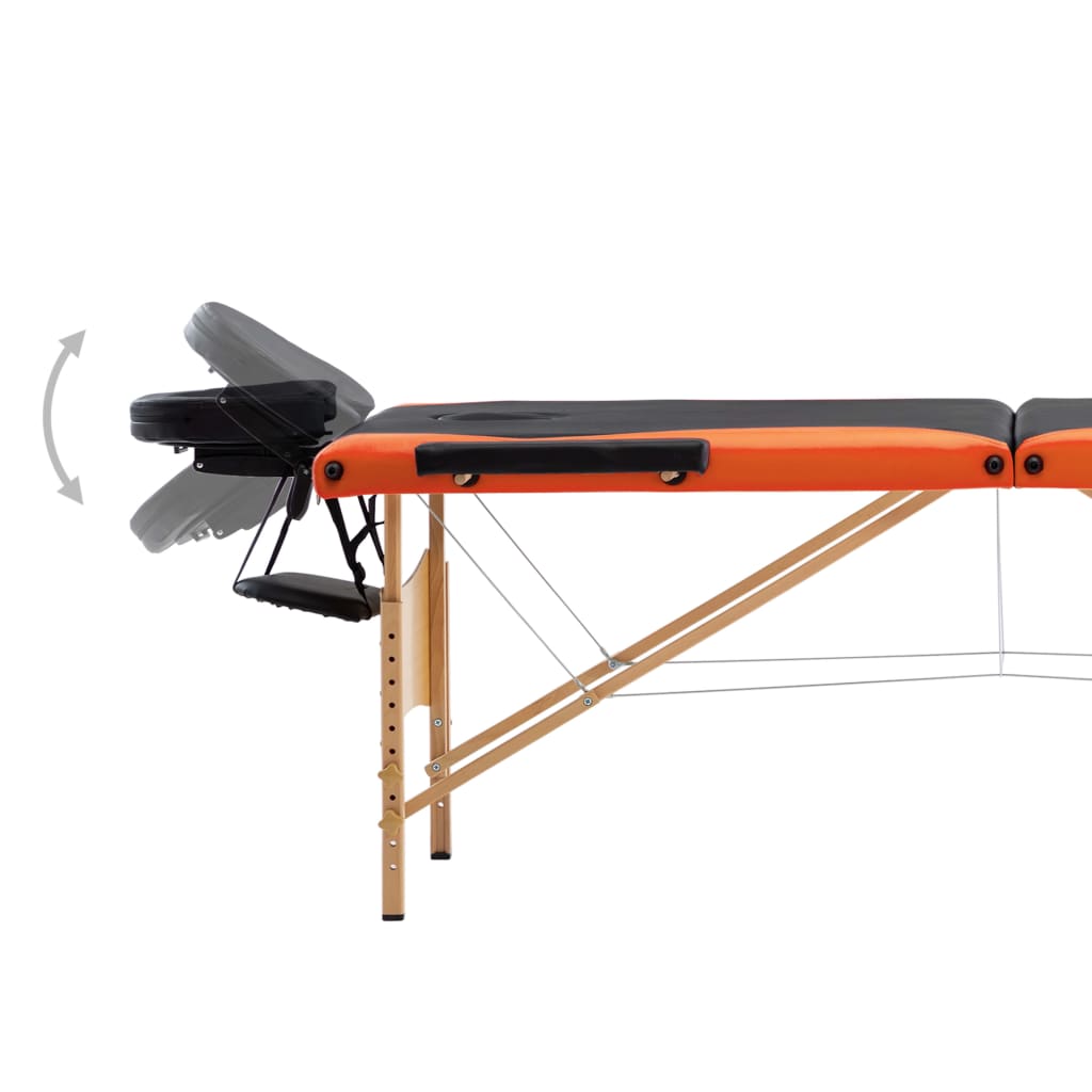 vidaXL Table de massage pliable 3 zones Bois Noir et orange
