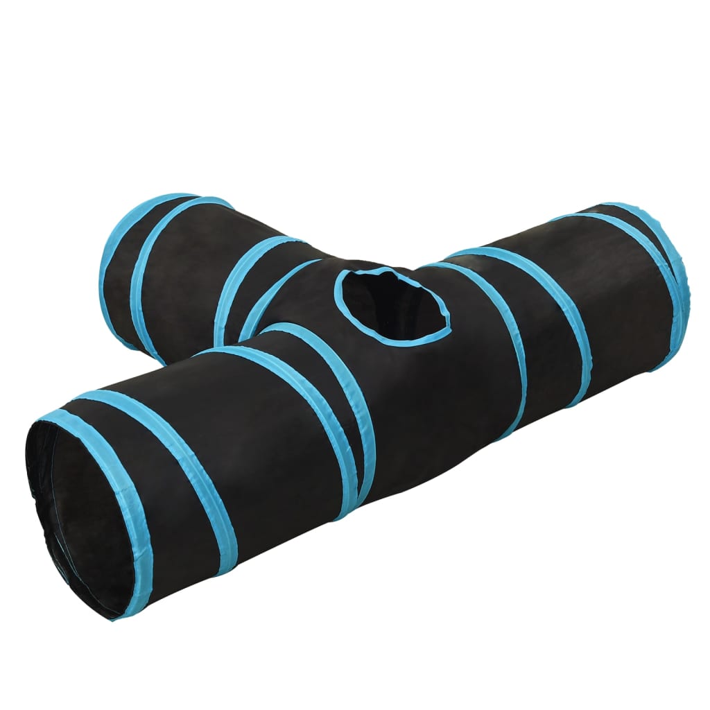 vidaXL Tunnel pour chats à 3 voies Noir et bleu 90 cm Polyester