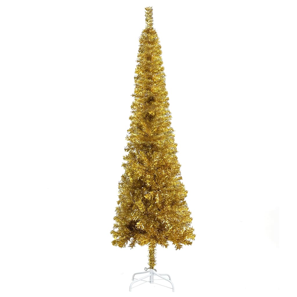 vidaXL Arbre de Noël mince pré-éclairé et boules doré 210 cm