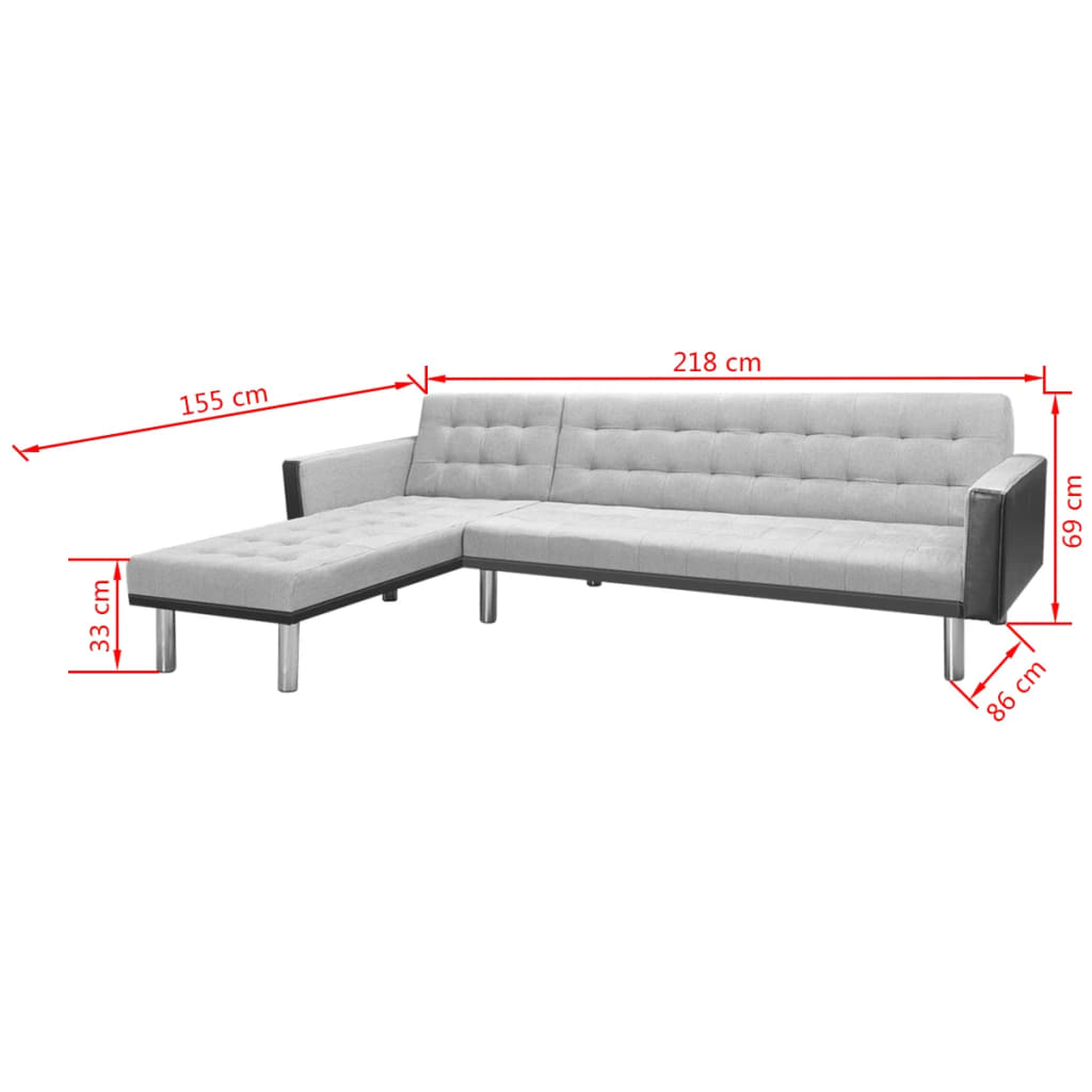 vidaXL Canapé-lit d'angle tissu 218 x 155 x 69 cm Noir et Gris