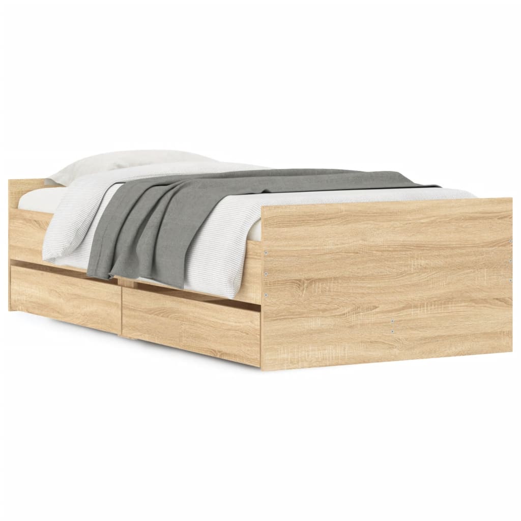 vidaXL Cadre de lit avec tiroirs chêne sonoma 75x190 cm