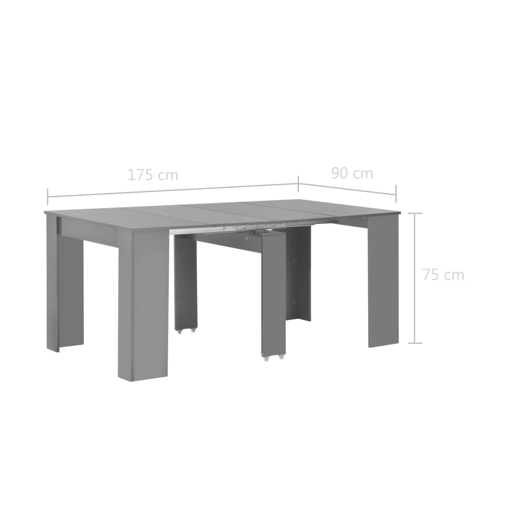 vidaXL Table à dîner extensible Gris brillant 175x90x75 cm
